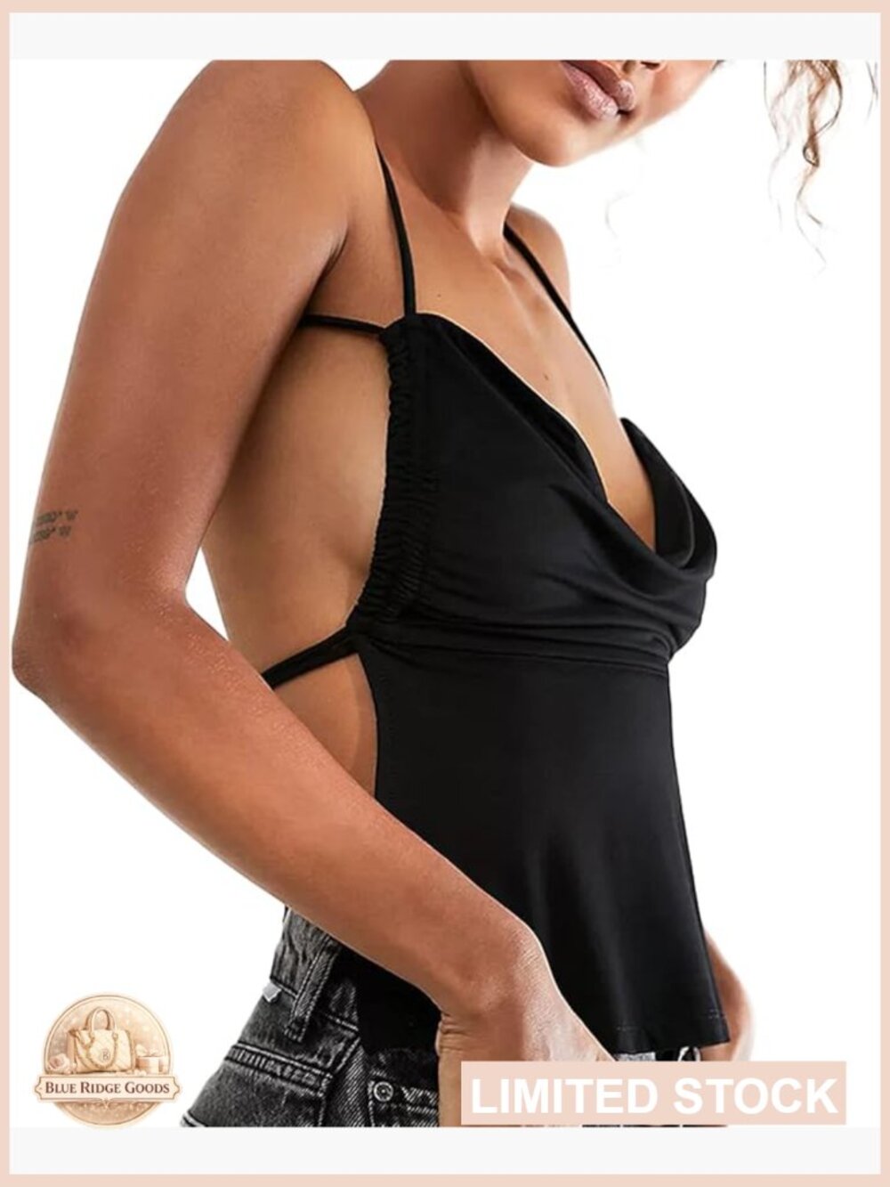 Black Backless Crop Cami Top Spaghetti Strap Halter Sleeveless Tie Up Summer